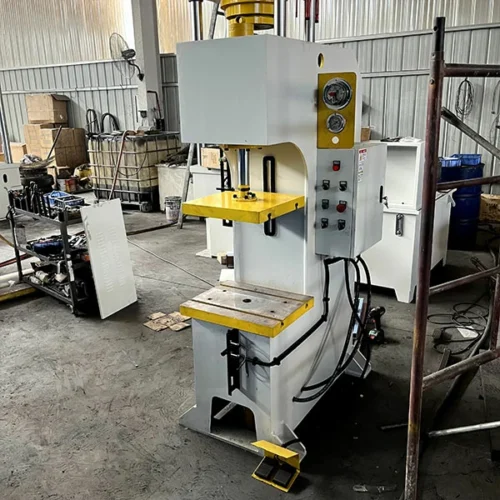10 ton single arm hydraulic press right side view, compact structure suitable for small metal forming and pressing operations