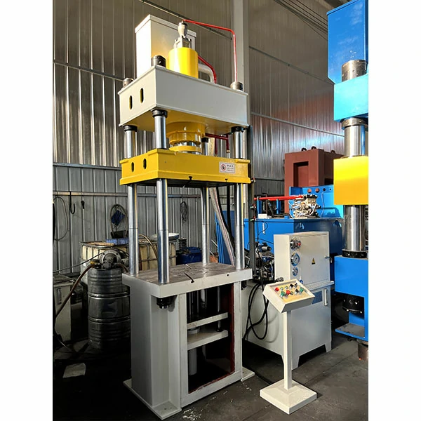100 ton hydraulic press machine for sheet metal deep drawing, left side view showing frame structure and hydraulic system layout