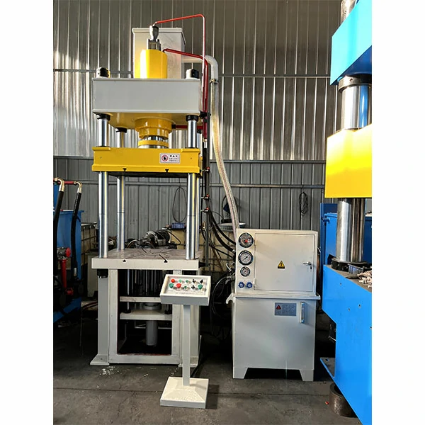 100 ton three beam four column hydraulic press with hydraulic cushion for metal sheet drawing, front view