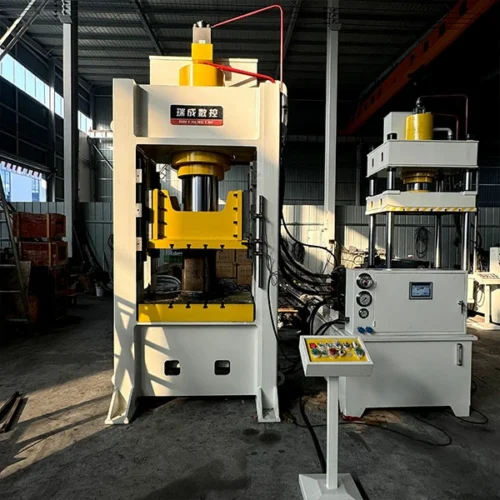 250 ton closed type hydraulic press machine for metal forming, front view showing rigid frame structure and heavy-duty design