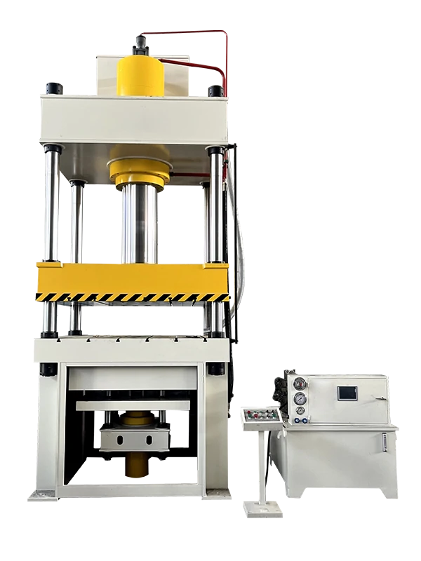 Hydraulic press for automotive industry performing deep drawing of car chassis brackets and sheet metal components