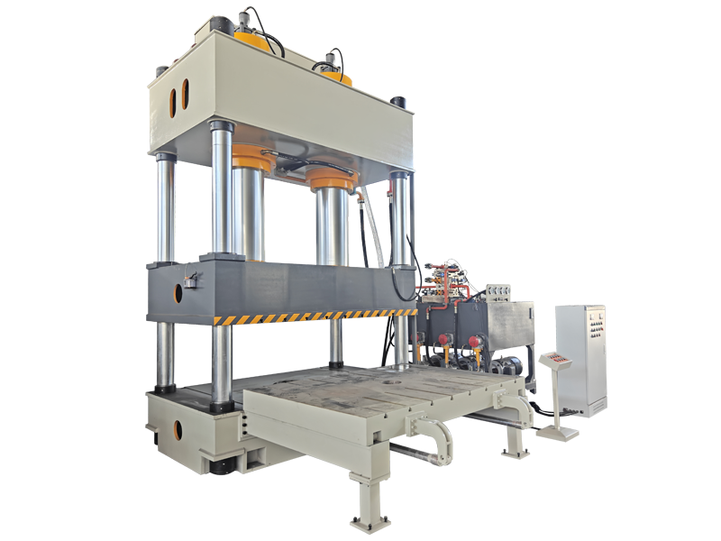 Hydraulic press for medical industry performing deep drawing of stainless steel sterilization containers and surgical trays